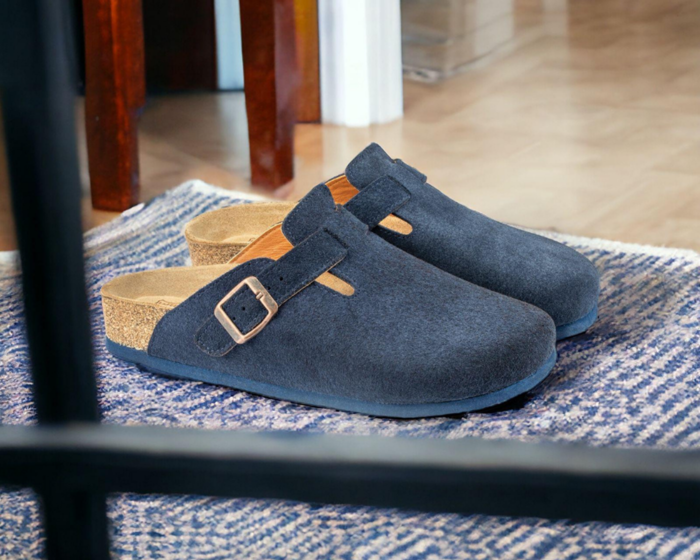 Susana- Natural Cork- Suede Leather- Navy Blue