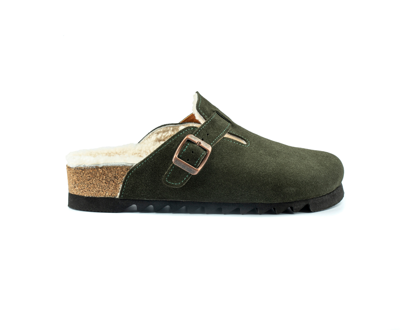 Susana Shearling- Natural Cork- Suede Shearling- Dark Green