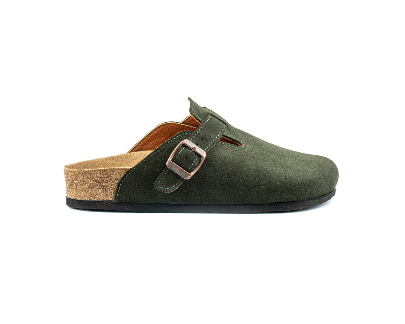 Susana- Natural Cork- Suede Leather-Dark Green