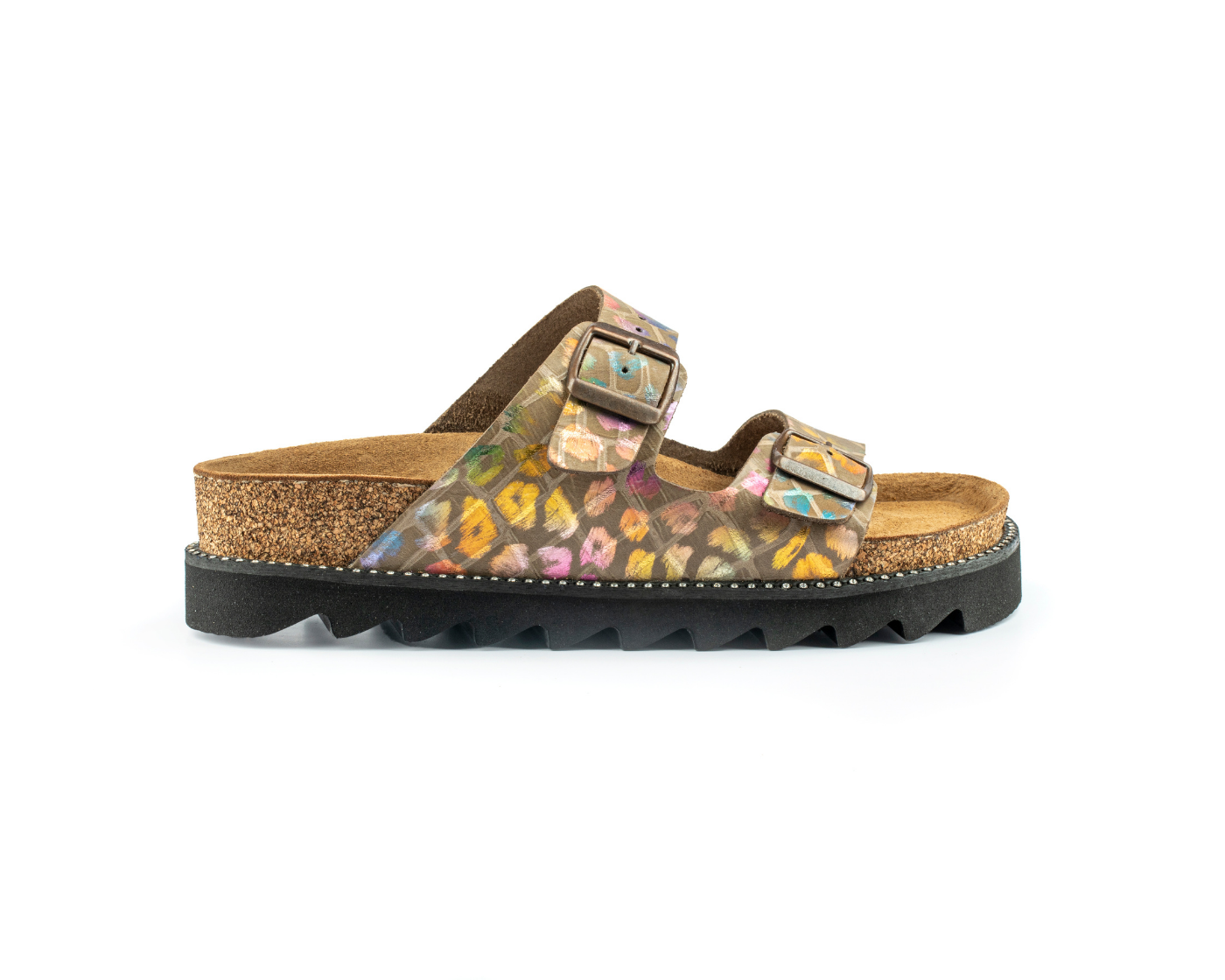 Maria Platform- Natural Cork- Printed Leather- Rainbow