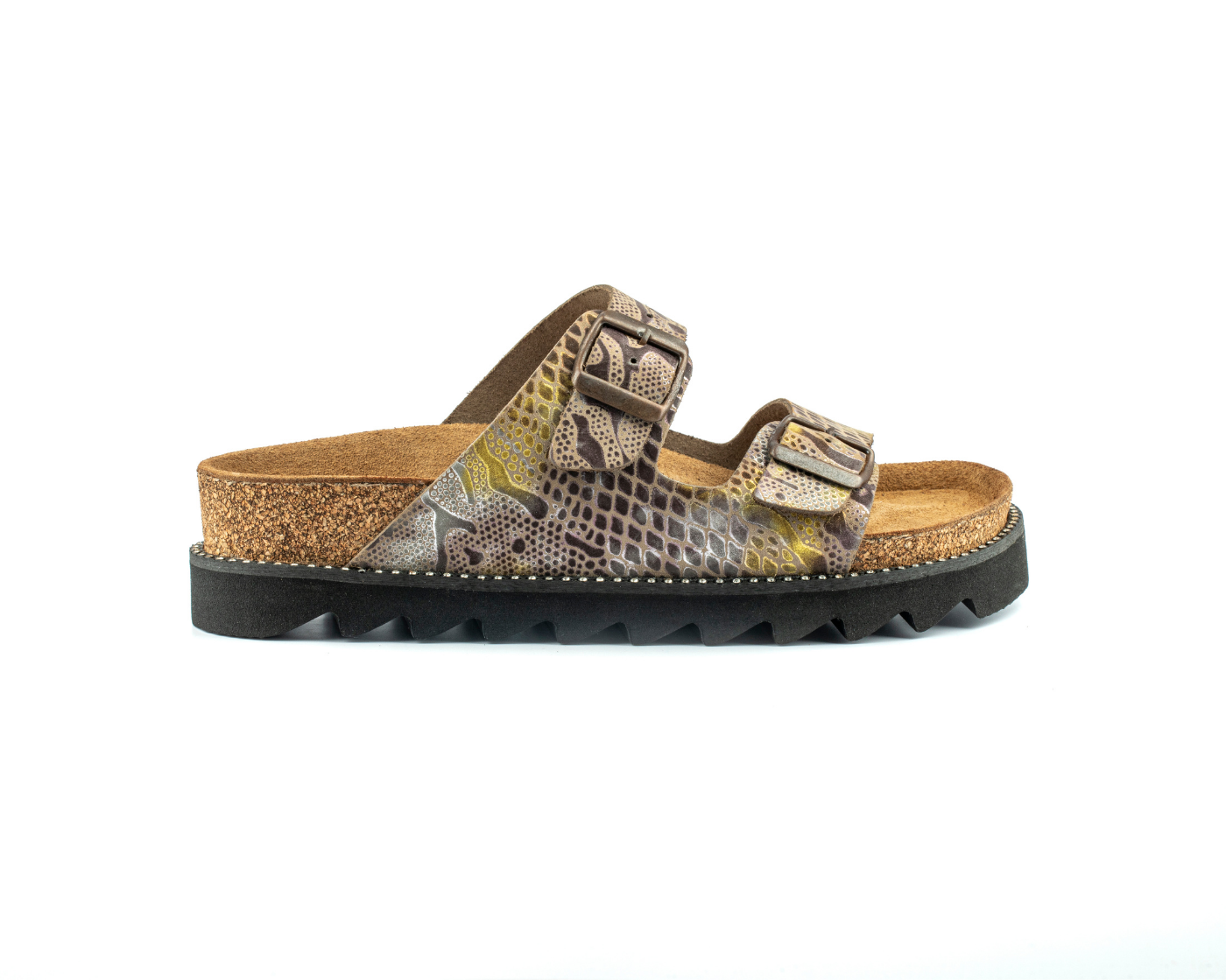 Maria Platform- Natural Cork- Printed Leather- Yellow Snake