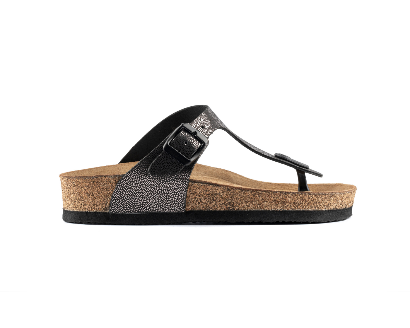 Juliana- Natural Cork/ Printed Leather- Silvery Black