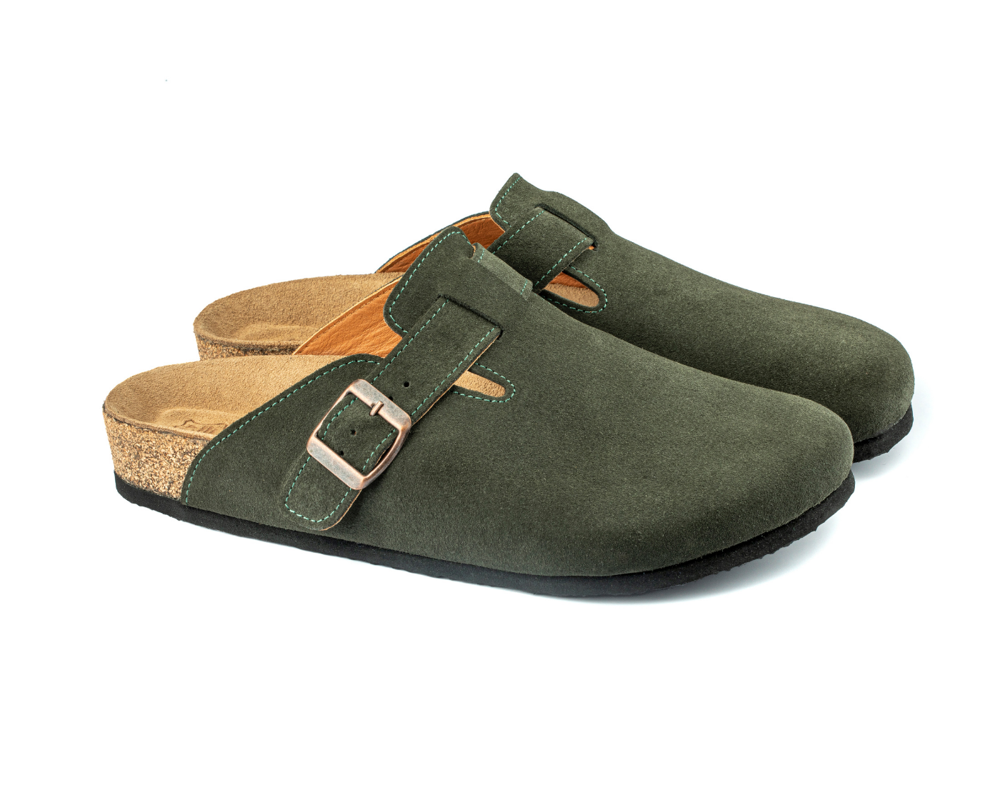 Costa- Natural Cork/ Suede Leather- Dark Green