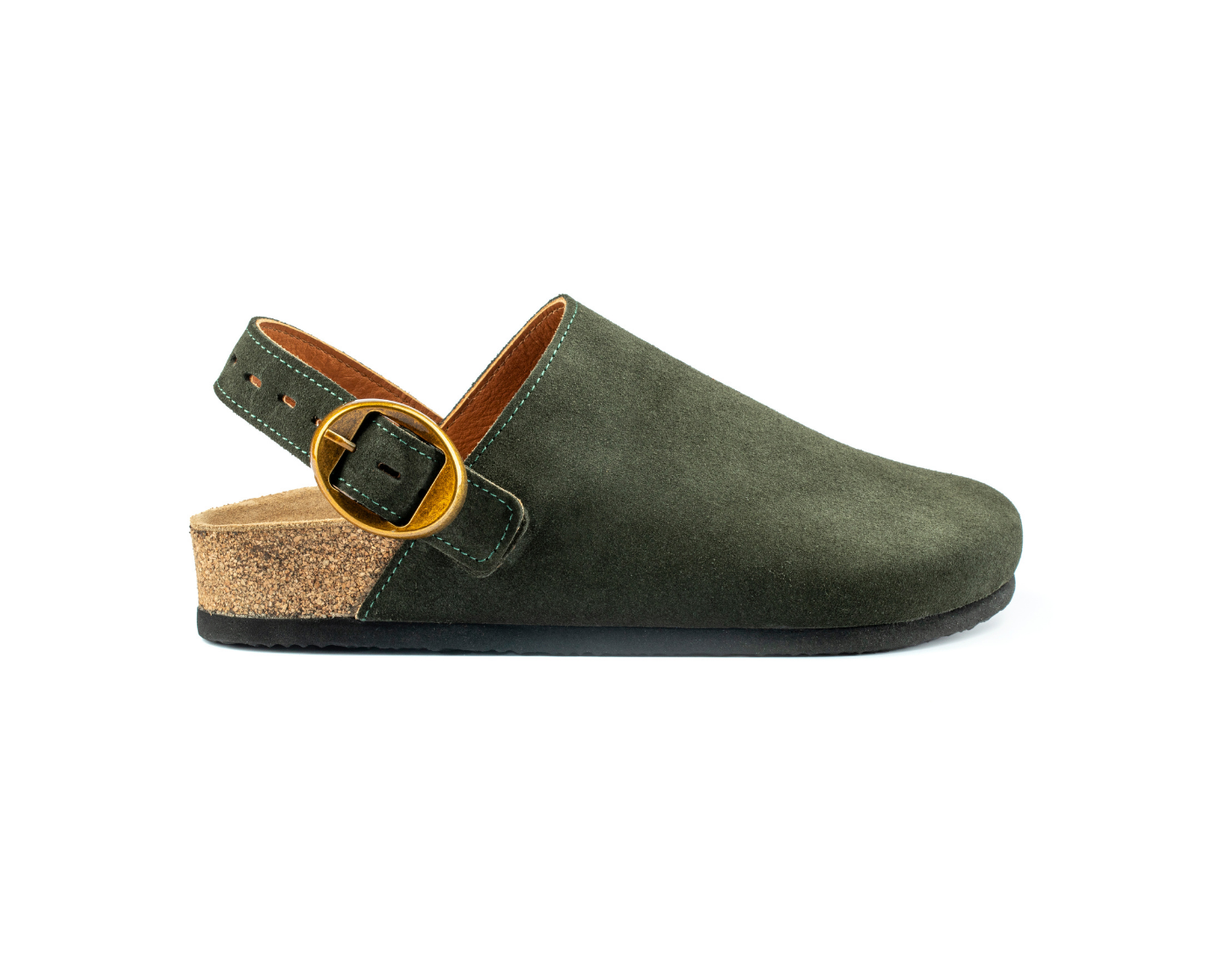 Mary Jane- Natural Cork- Suede Leather- Dark Green