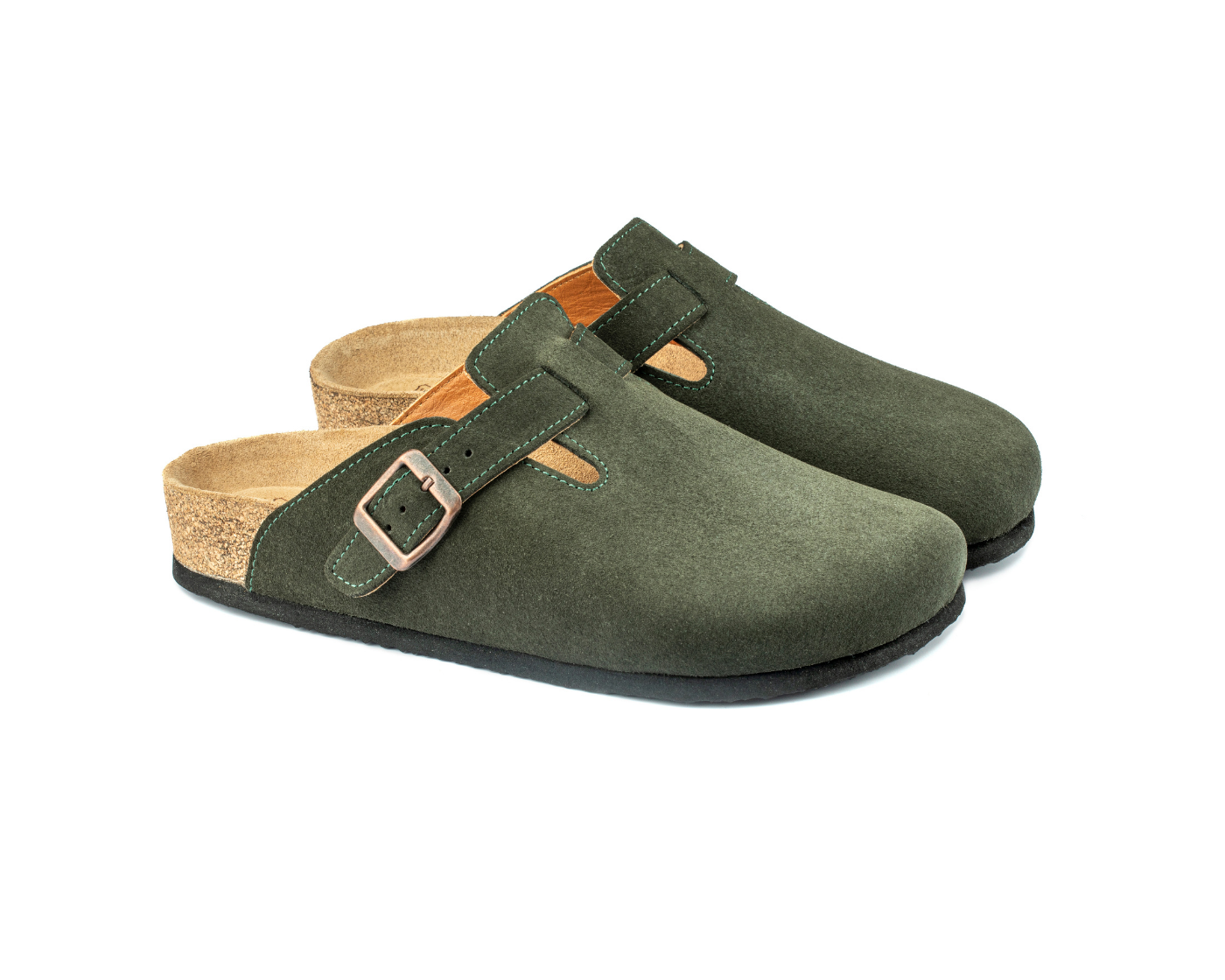 Susana- Natural Cork- Suede Leather-Dark Green