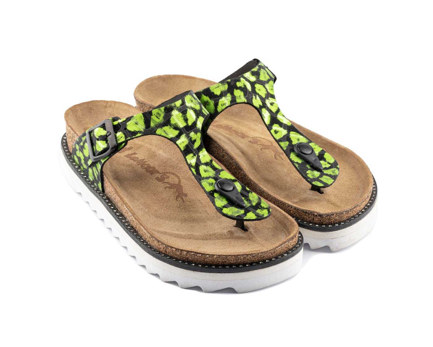 Juliana - Natural Cork/ Printed Leather - Green Black