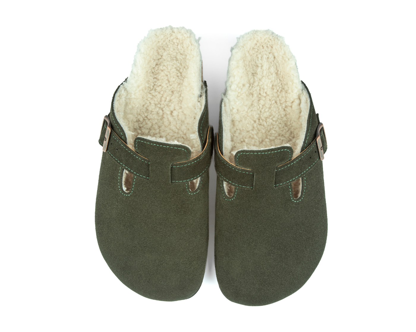 Susana Shearling- Natural Cork- Suede Shearling- Dark Green