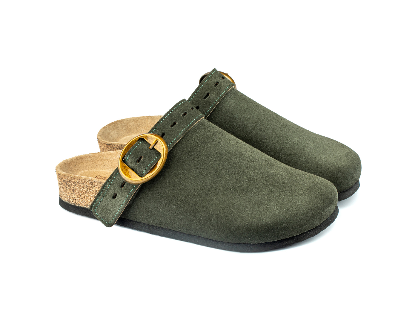 Mary Jane- Natural Cork- Suede Leather- Dark Green