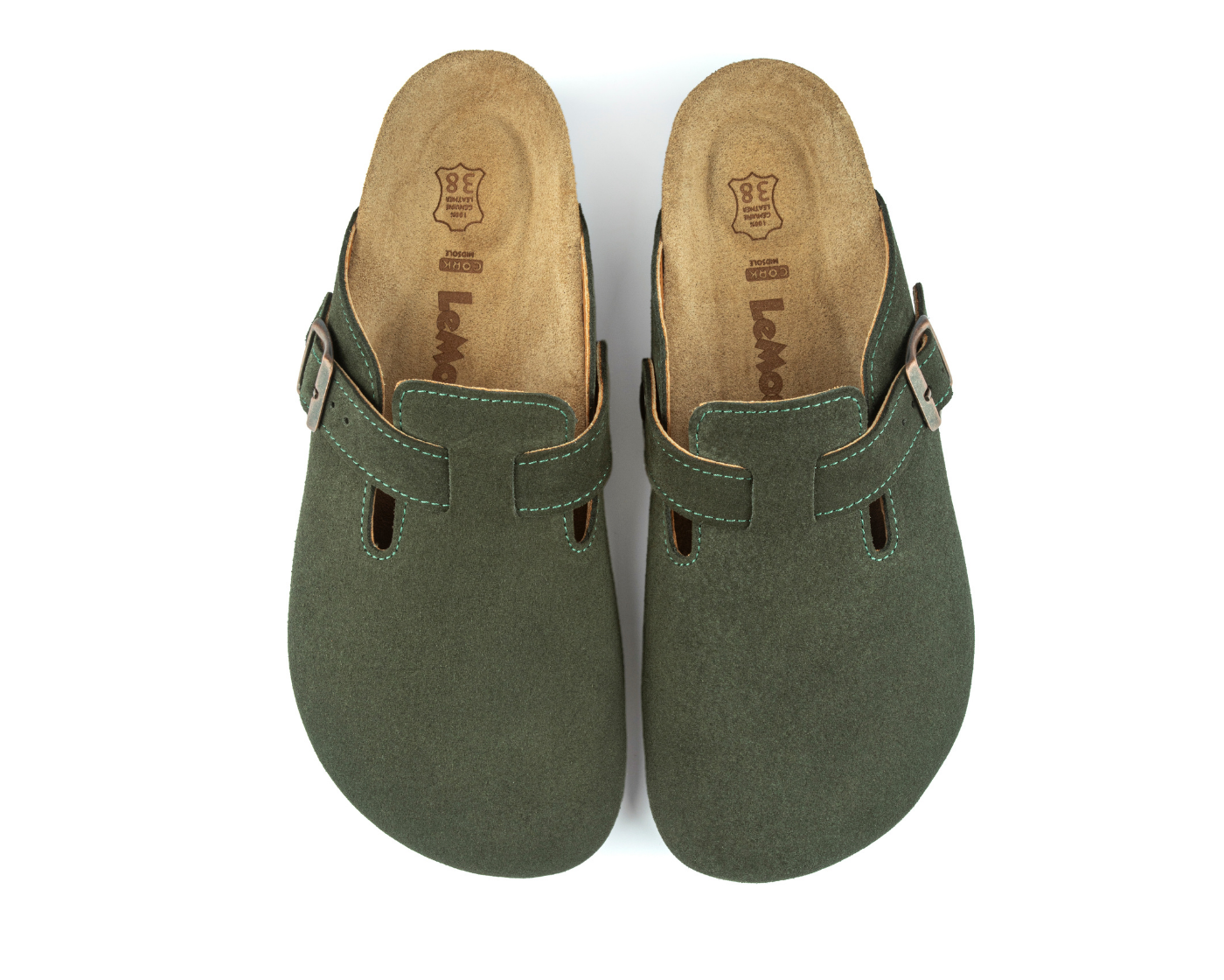 Susana- Natural Cork- Suede Leather-Dark Green