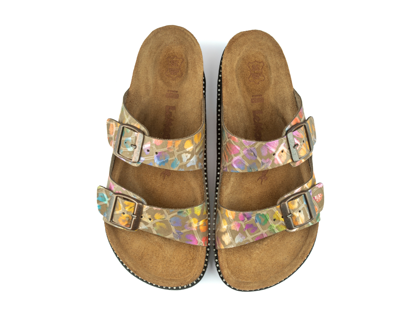 Maria Platform- Natural Cork- Printed Leather- Rainbow