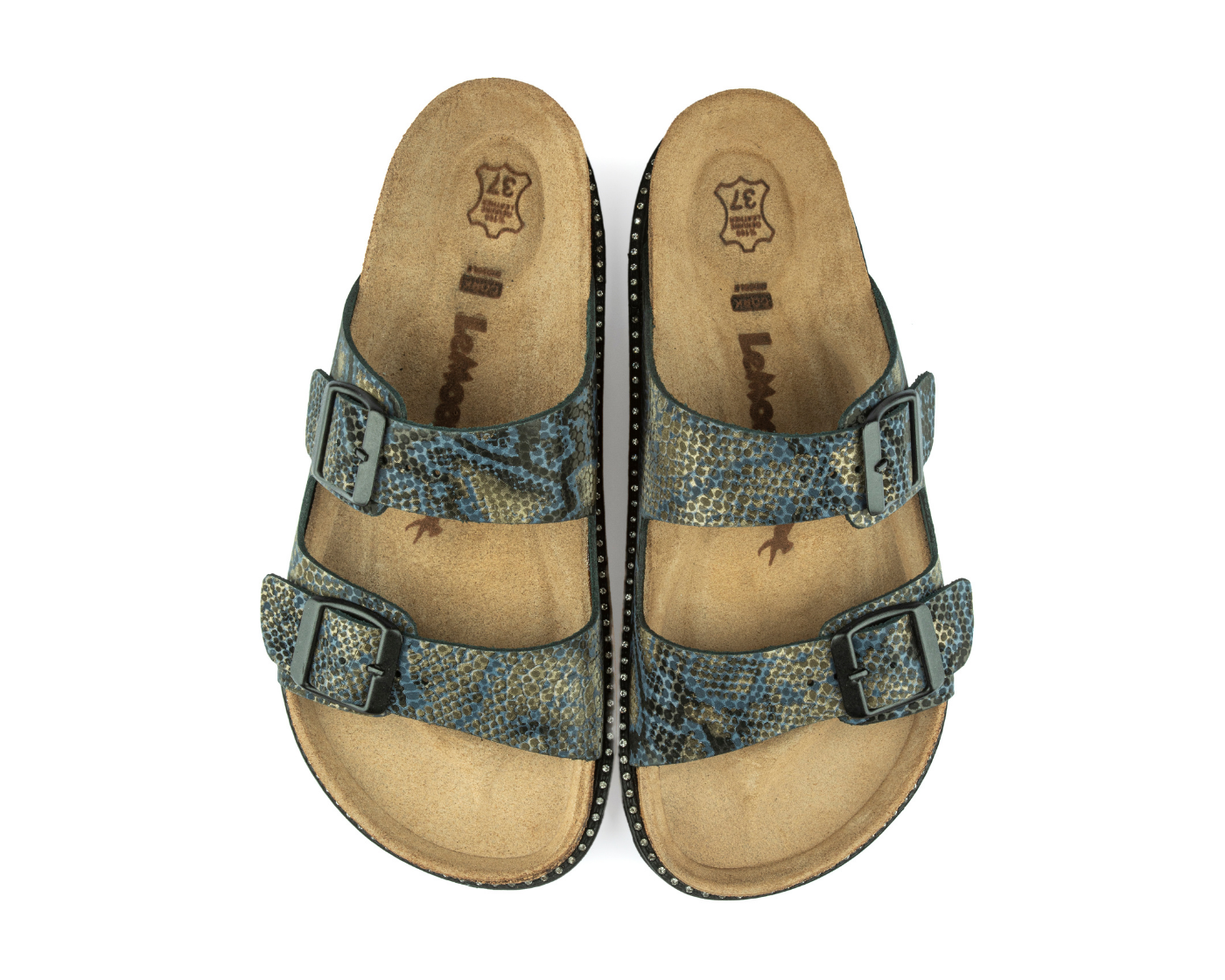 Maria Platform- Natural Cork- Printed Leather- Blue Snake