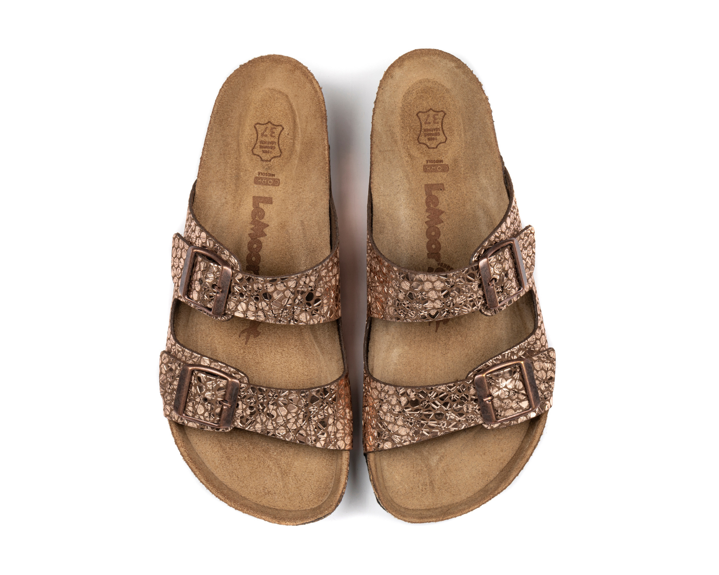 Maria-Natural Cork- Printed Leather- Bronze