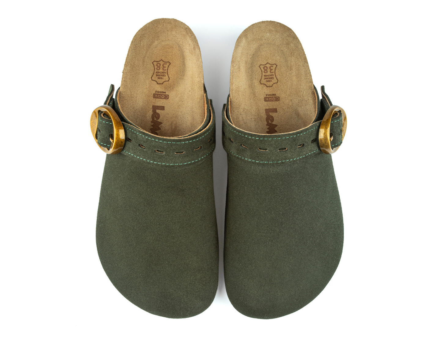 Mary Jane- Natural Cork- Suede Leather- Dark Green