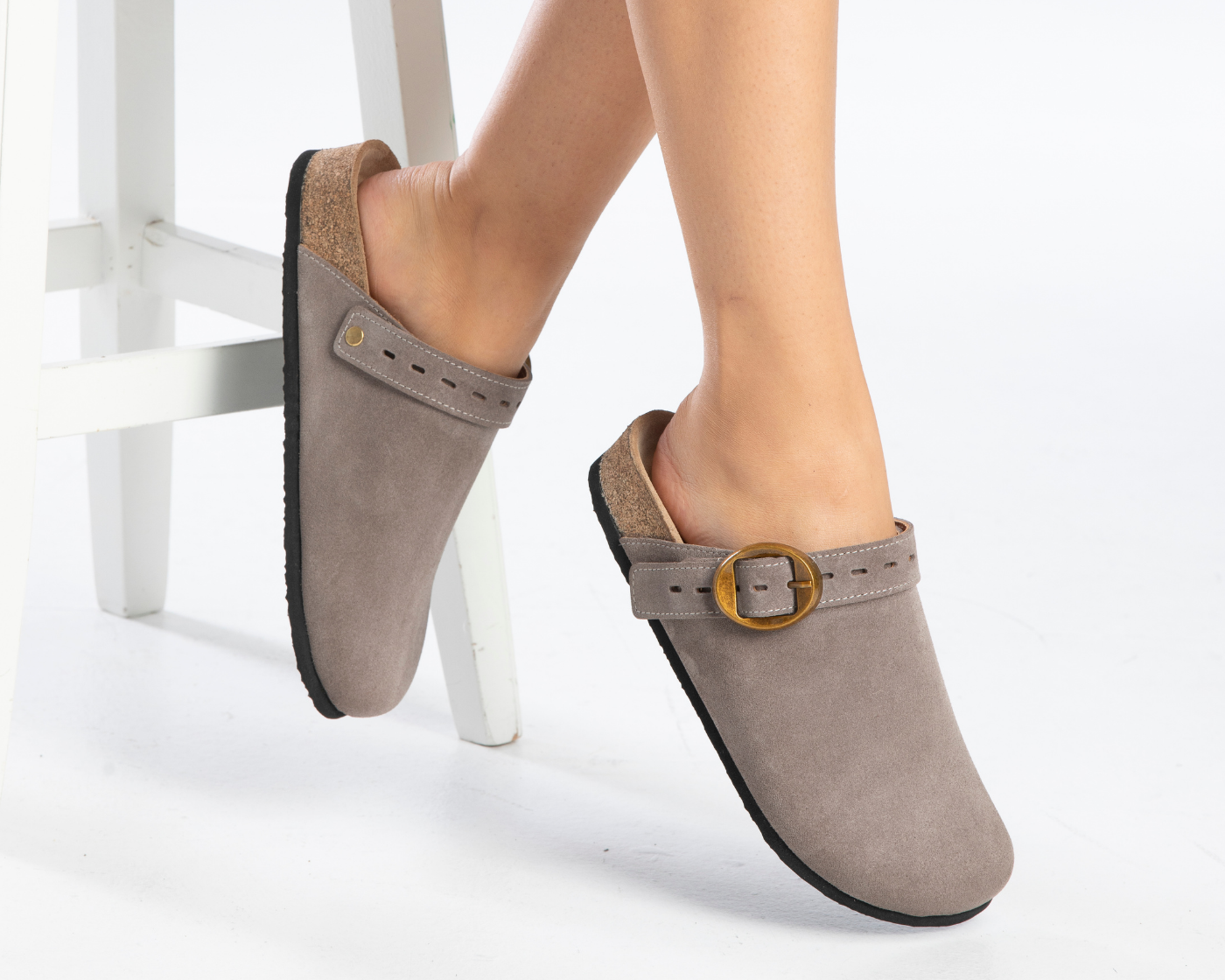 Mary Jane- Natural Cork- Suede Leather- Mink