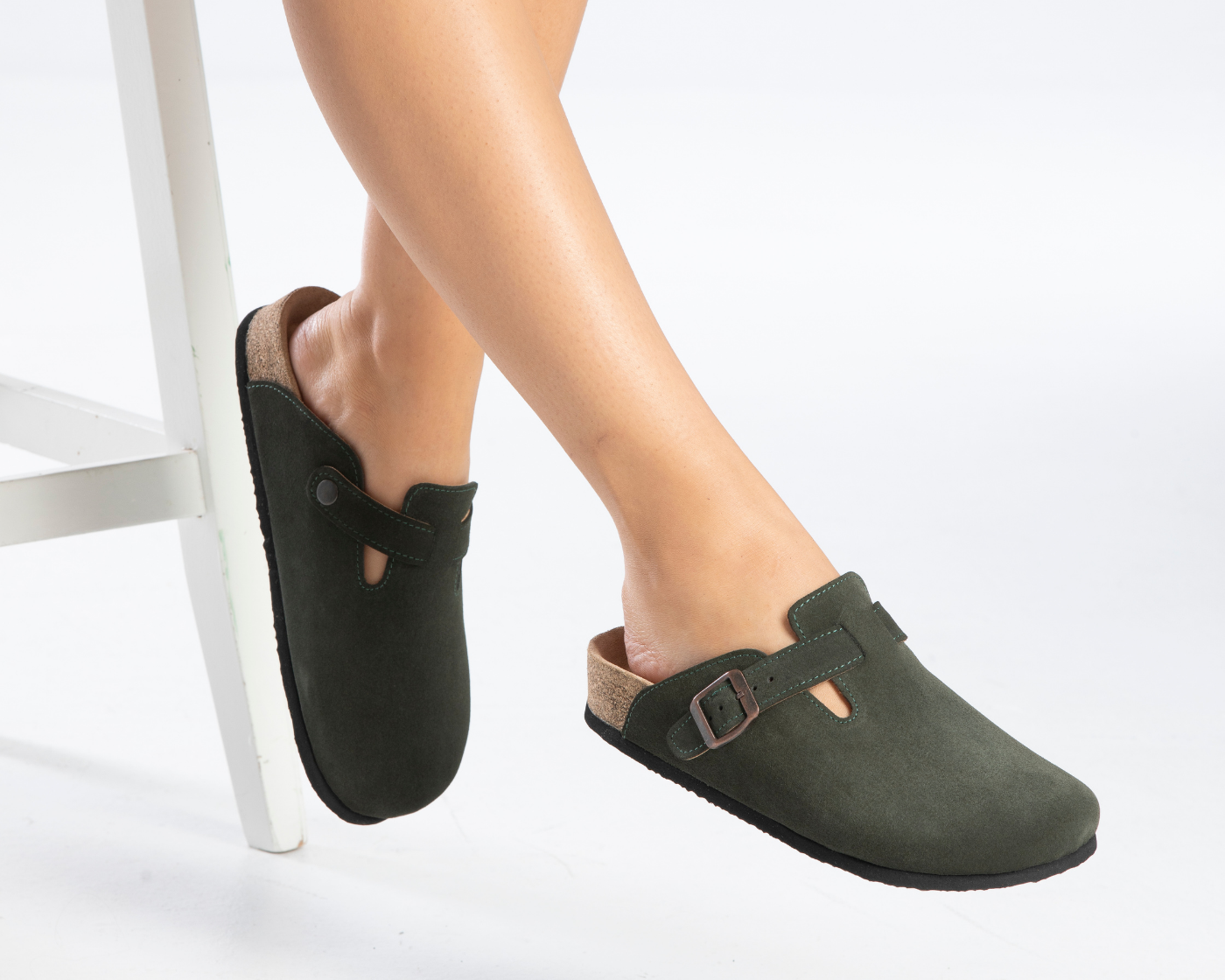 Susana- Natural Cork- Suede Leather-Dark Green