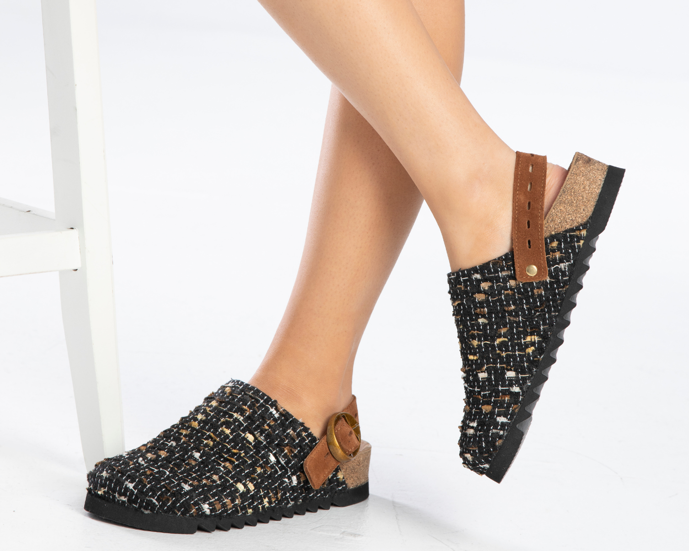 Mary Jane Natural Cork Textile Black