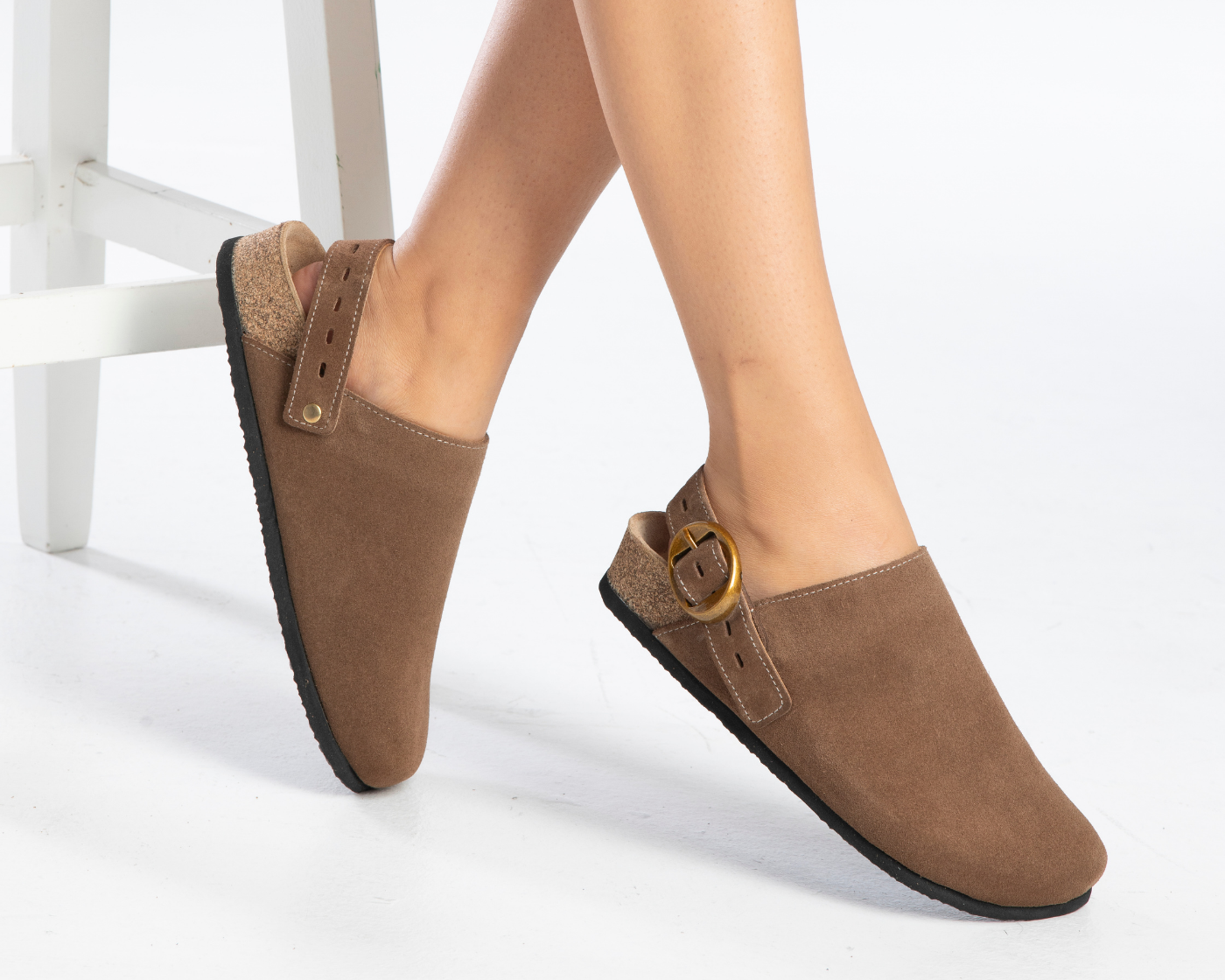 Mary Jane- Natural Cork- Suede Leather-Brown