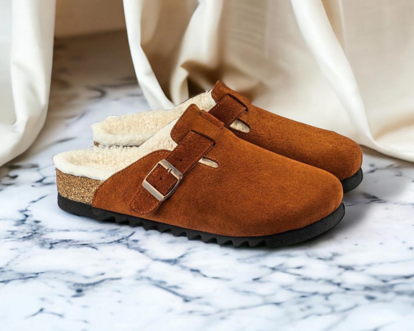 Susana Shearling-Natural Cork- Suede Shearling- Cinnamon Powder