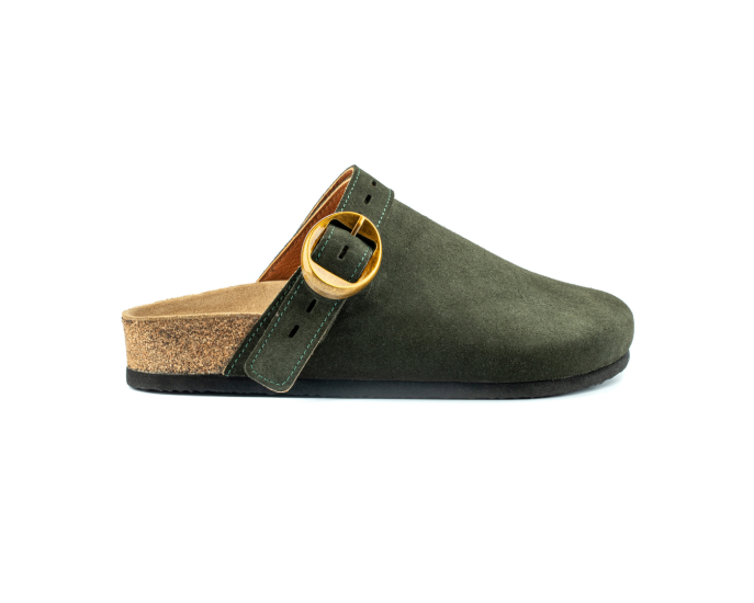 Mary Jane- Natural Cork- Suede Leather- Dark Green