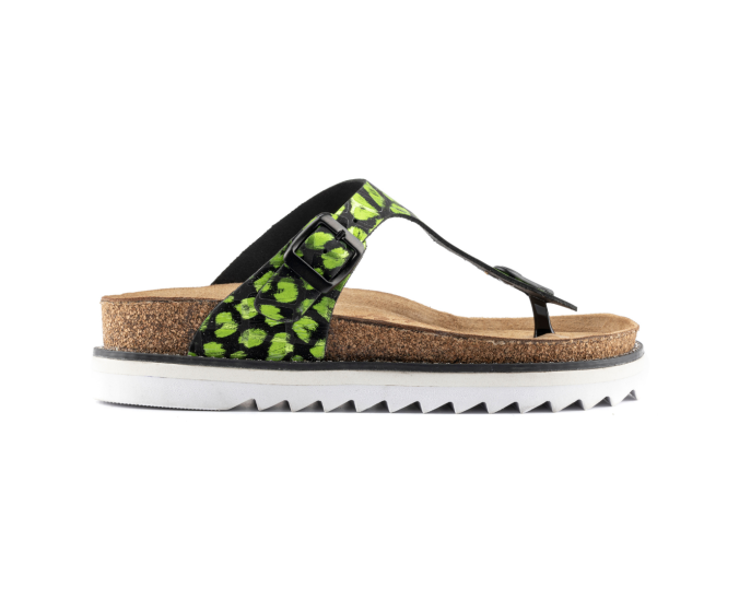 Juliana - Natural Cork/ Printed Leather - Green Black