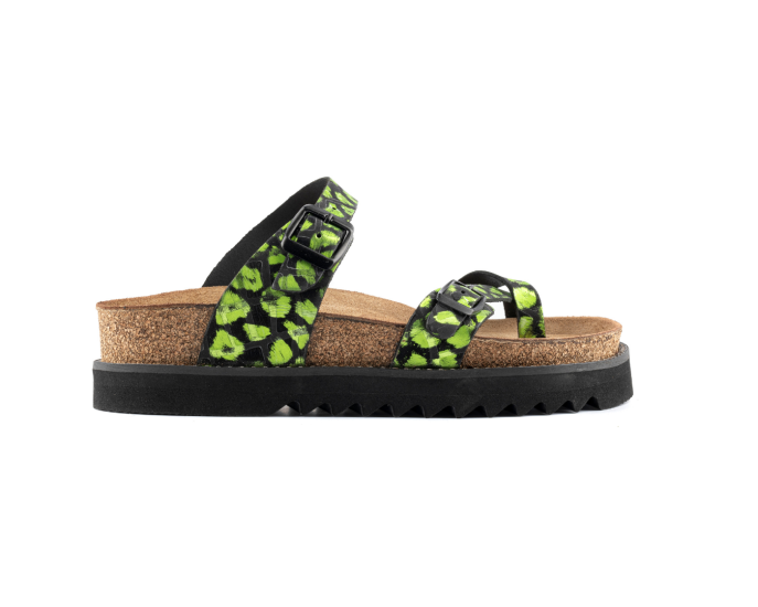 Adriana Platform -Natural Cork- Printed Leather - Green Black