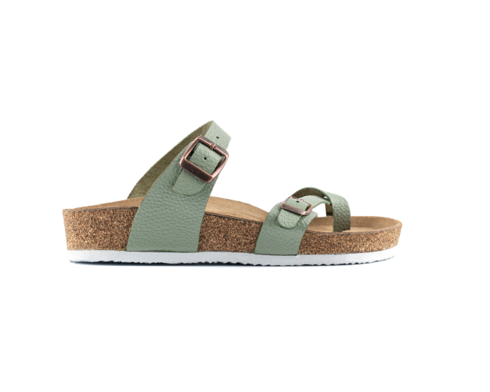 Adriana -Natural Cork- Flat Grain Leather - Light Green